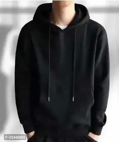 Trendy Black Cotton Solid Hooded Sweatshirt For Men-thumb0
