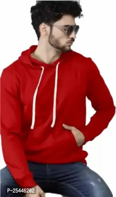 Trendy Red Cotton Solid Hooded Sweatshirt For Men-thumb0