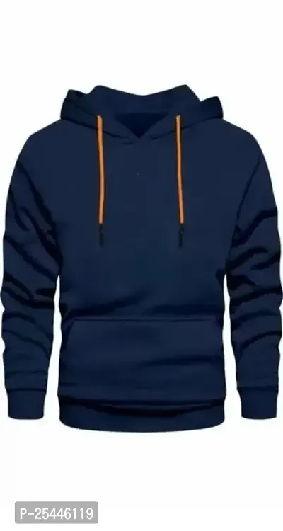 Trendy Blue Cotton Solid Hooded Sweatshirt For Men