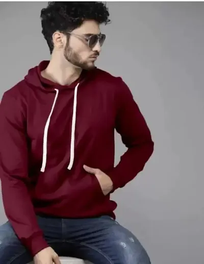 Trendy Solid Hooded Sweatshirt For Men