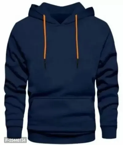 Trendy Blue Cotton Solid Hooded Sweatshirt For Men-thumb0