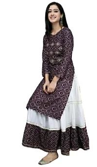 Durolane Women's Bandhani Print Rayon Ethnic Wear 3/4 Sleeve Round Neck Latest Kurti Set (D_S_M_23062041)-thumb1