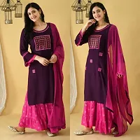 Durolane Women's Embroidery Work Rayon Ethnic Wear 3/4 Sleeve Round Neck Latest Kurti Set (D_S_M_23062028)-thumb3