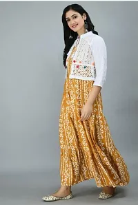 Durolane Women's Bandhani Print Rayon Round Neck 3/4 Sleeve Gown with Ethnic Pom-Pom Jacket (D_S_M_900156)-thumb2