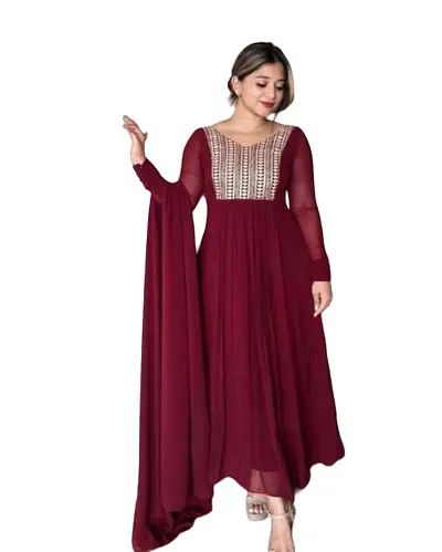 Stylish Georgette Anarkali Embroidery Kurti Set