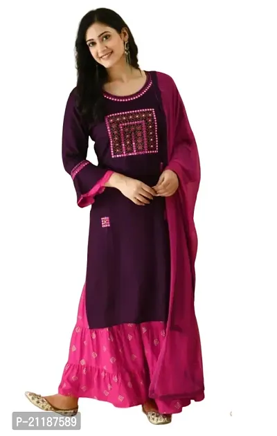 Purple Coloured Premium Georgette 3/4 Sleeves Women Party/Daily