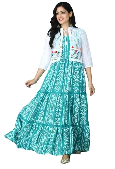 Fancy Rayon Ethnic Gowns with Jacket Set