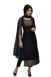 Durolane Women's Zari Work Georgette Ethnic Wear 3/4 Sleeve Round Neck Latest Kurti Set (D_S_M_23062077)-thumb2
