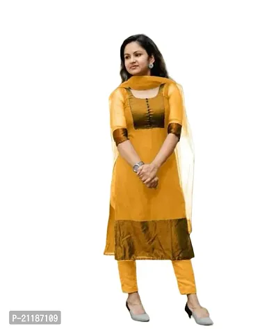 Durolane Women's Zari Work Georgette Chiffon Ethnic Wear 3/4 Sleeve Round Neck Latest Kurti Set (D_S_M_23062032)