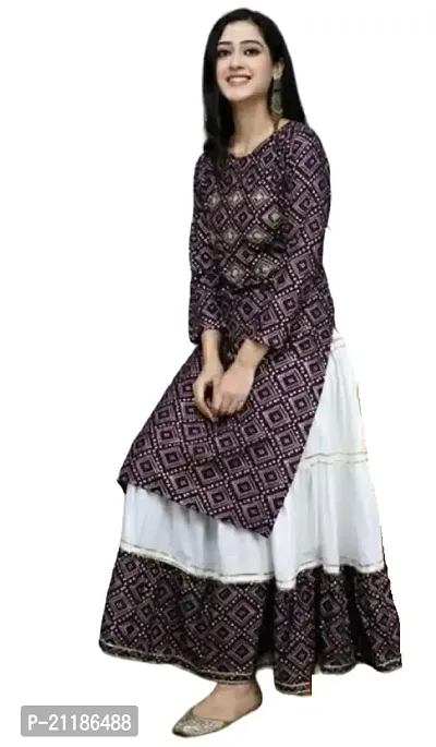 Durolane Women's Bandhani Print Rayon Ethnic Wear 3/4 Sleeve Round Neck Latest Kurti Set (D_S_M_23062041)-thumb3