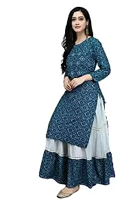 Durolane Women's Bandhani Print Rayon Ethnic Wear 3/4 Sleeve Round Neck Latest Kurti Set (D_S_M_23062041)-thumb3