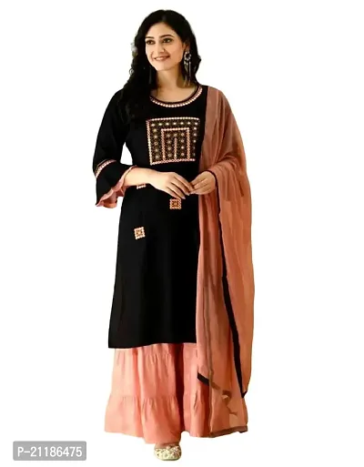 Embroidered Rayon Round Neck Women's Ethnic Dress
