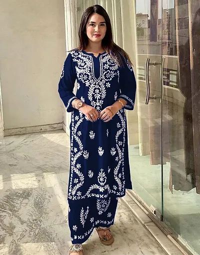 Fancy rayon embroidered Kurta Pant Set