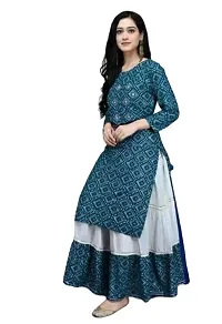 Durolane Women's Bandhani Print Rayon Ethnic Wear 3/4 Sleeve Round Neck Latest Kurti Set (D_S_M_23062041)-thumb2