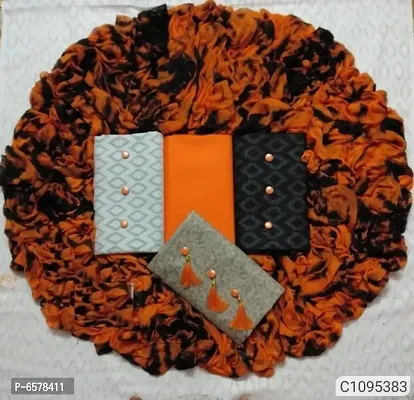 Elegant Orange Cotton Dress Material With Dupatta For Women-thumb0