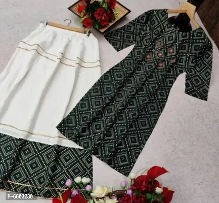 green color rayon bandhni print kurti skirt