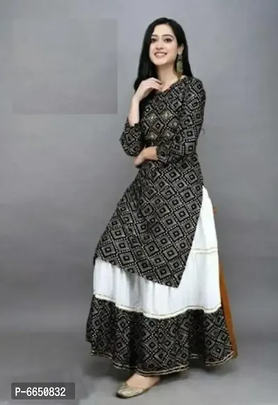 Trendy Rayon Bandhani Print Kurti With Skirt For Women