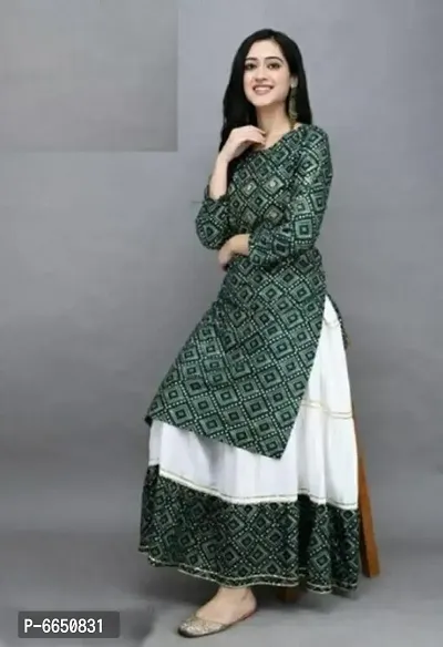Trendy Rayon Bandhani Print Kurti With Skirt For Women-thumb1