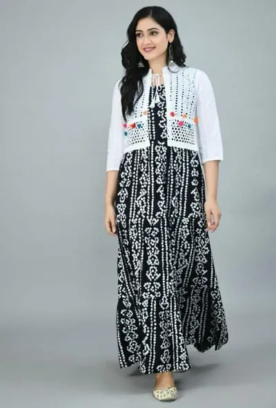Stylish Rayon Bandhani Printed Kurta With Jacket Set