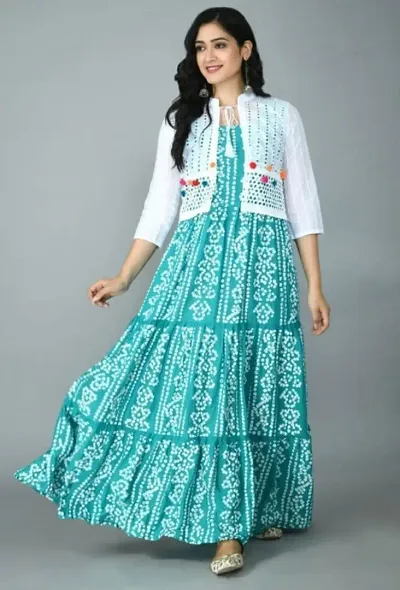 Rayon Bandhani Koti Style Kurta