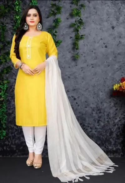 Fancy Cotton Kurta, Bottom and Dupatta Set