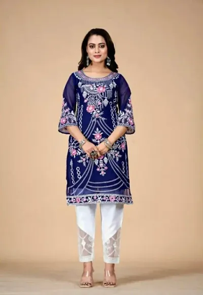 Beautiful Georgette Embroidered Kurta Pant Set For Women