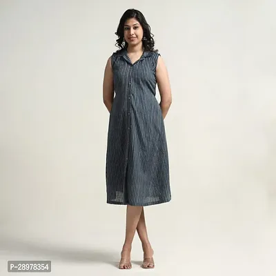 Stylish Grey Crepe Striped Dresses For Women-thumb0