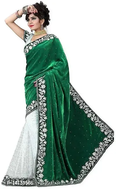 Stylish Fancy Velvet Saree With Blouse Piece For Women-thumb0