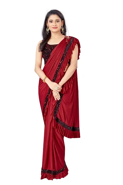 Beautiful Lycra Embellished Women Saree with Blouse piece