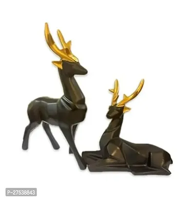 Resin Black Deer/Hiran Showpiece for Home  Office Decor Set of 2 Deer Different Size-thumb0