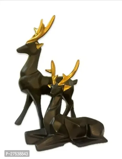 Resin Black Deer/Hiran Showpiece for Home  Office Decor Set of 2 Deer Different Size-thumb2