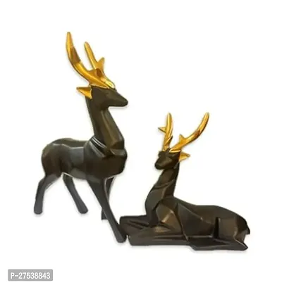 Resin Black Deer/Hiran Showpiece for Home  Office Decor Set of 2 Deer Different Size-thumb3