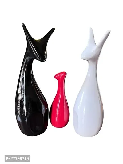 Home Decor Lucky Deer Statue Family Piano Finish Ceramic Figurines - (Set of 3, Red Black, White)