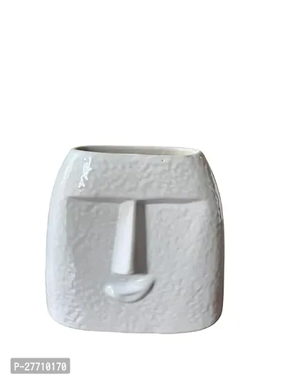 Vibhsa Modern Decorative Face Ceramic Vase for Home Decor White Color Face Vase (Cheerful Face)-thumb0