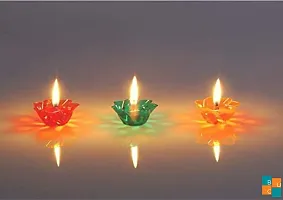 BUC Diwali Designer Transparent Diya Deepak Special Reusable Colorful 3D Reflection Diya Combo Decorative Diwali Oil Diya for Decoration, Oil Lamps for Pooja/Puja,Multicolor (12)-thumb1