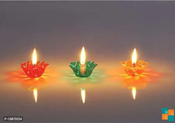BUC Diwali Designer Transparent Diya Deepak Special Reusable Colorful 3D Reflection Diya Combo Decorative Diwali Oil Diya for Decoration, Oil Lamps for Pooja/Puja,Multicolor (12)-thumb2
