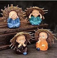 BUC Set of 4 Baby Hat Monk Buddha Idols Showpiece for Car Dashboard/Home D?cor Decoration  Gifting Purpose-thumb3