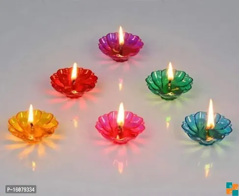 BUC Diwali Designer Transparent Diya Deepak Special Reusable Colorful 3D Reflection Diya Combo Decorative Diwali Oil Diya for Decoration, Oil Lamps for Pooja/Puja,Multicolor (12)-thumb0