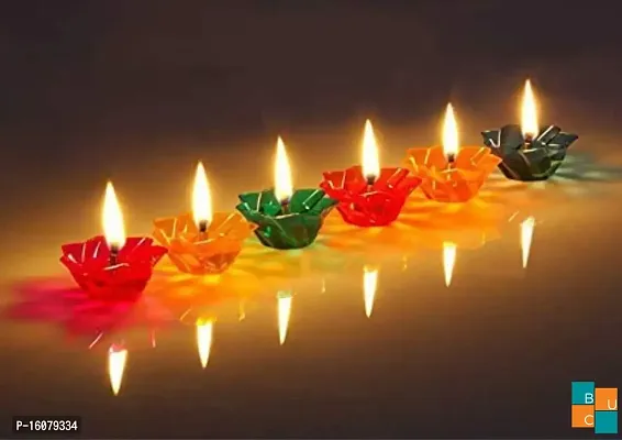 BUC Diwali Designer Transparent Diya Deepak Special Reusable Colorful 3D Reflection Diya Combo Decorative Diwali Oil Diya for Decoration, Oil Lamps for Pooja/Puja,Multicolor (12)-thumb3