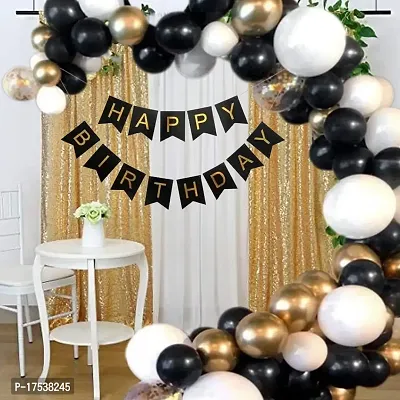 BUC Solid 63 Pc Birthday Decoration Kit White Black Golden Confetti Golden  Balloons With Birthday  Banner Room Balloon  (Multicolor, Pack of 63)
