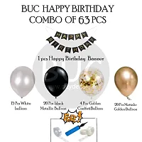 BUC Solid 63 Pc Birthday Decoration Kit White Black Golden Confetti Golden  Balloons With Birthday  Banner Room Balloon  (Multicolor, Pack of 63)-thumb1