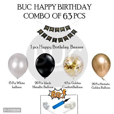 BUC Solid 63 Pc Birthday Decoration Kit White Black Golden Confetti Golden  Balloons With Birthday  Banner Room Balloon  (Multicolor, Pack of 63)-thumb2