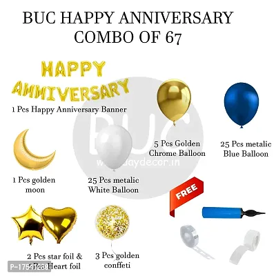 BUC Solid 67 Pc Birthday Decoration Kit Blue And White  Gold Chrome Golden Confetti Balloons With Anniversary Banner Room Balloon  (Multicolor, Pack of 67)-thumb5