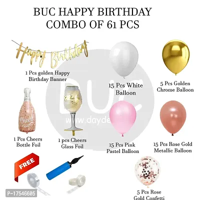 BUC Solid 61 Pc Birthday Decoration Kit Pink And Gold Chrome Rose Gold Balloons With Banner Room Balloon  (Multicolor, Pack of 61)-thumb5