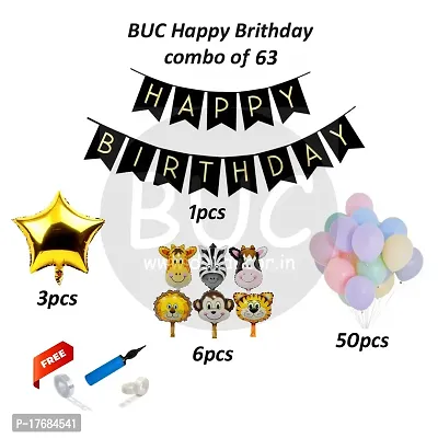 BUC Happy Birthday Decorations For Boys and Girls Happy Birthday Decoration Items Kit , Birthday Celebration Kit (Pack Of 63)-thumb5