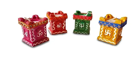 BUC 12 Pcs Clay and Terracotta Colourful Hand Painted Puja Tulsi Diya Candle for All Kind of Festival Diwali/Navratri for Home Decoration (Multicolour) (12)-thumb1