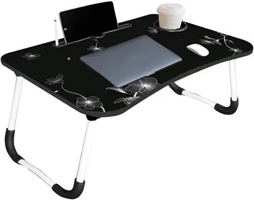 Multi-Purpose Laptop Table/Study Table/Bed Table/Foldable and Portable Wooden/Writing Desk (BLACK FLOWER)