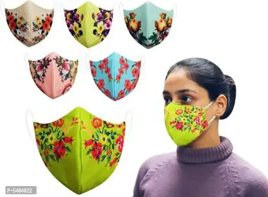 Fashionable Face Mask for Women  Girls with Earloop, Anti-virus and Anti-bacterial 3-ply Printed soft cloth Mask (Pack of 5)