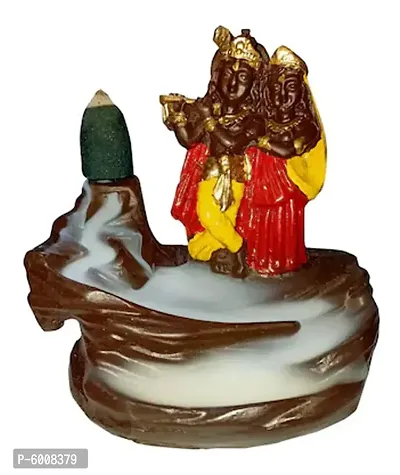 Handcrafted Radha Krishna Backflow Cone Incense Holder Decorative Showpiecenbsp;nbsp;(Polyresin, Multicolor)