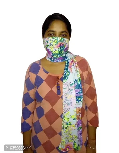 Fashionable 3 layer Stole/Chunni Mask 023- floral pattern-thumb3